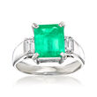 C. 1970 Vintage 2.20 Carat Emerald and .40 ct. t.w. Diamond Dinner Ring in Platinum