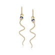 .45 ct. t.w. Diamond Removable Snake Hoop Drop Earrings with Sapphire Accents in 14kt Yellow Gold