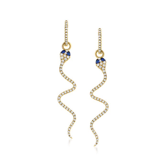 .45 ct. t.w. Diamond Removable Snake Hoop Drop Earrings with Sapphire Accents in 14kt Yellow Gold