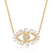 .35 ct. t.w. Baguette and Round Diamond Evil Eye Necklace in 14kt Yellow Gold