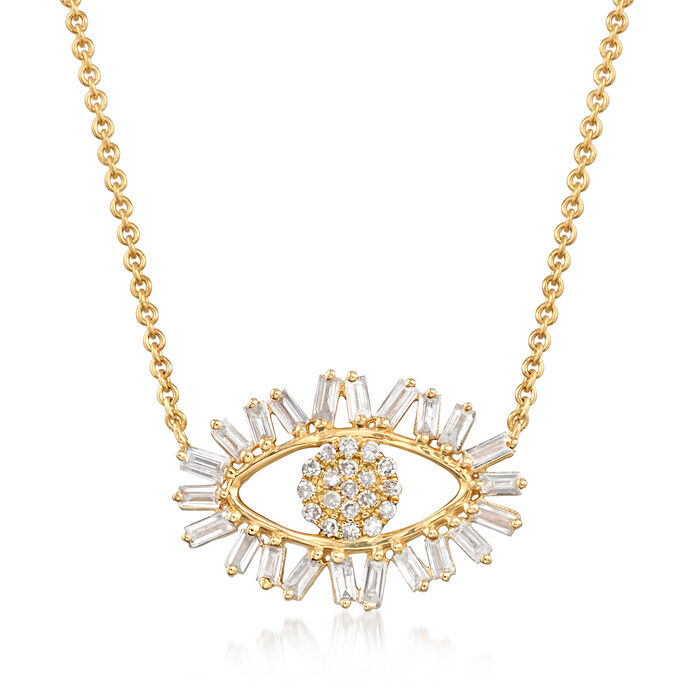 .35 ct. t.w. Baguette and Round Diamond Evil Eye Necklace in 14kt Yellow Gold
