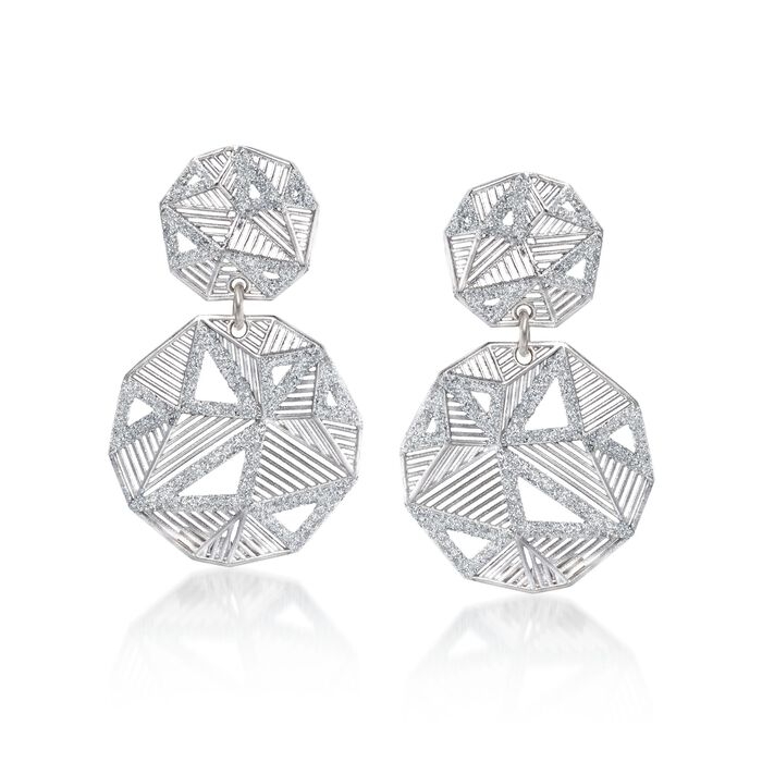 Italian Sterling Silver Geometric Drop Earrings with Glitter Enamel