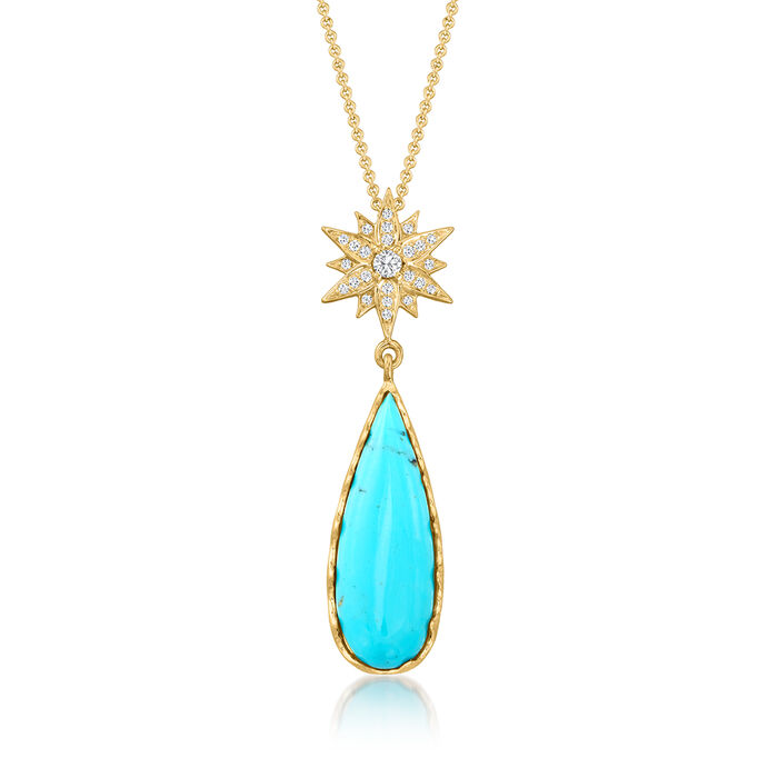 Kingman Turquoise and .44 ct. t.w. Diamond Star Pendant Necklace in 14kt Yellow Gold