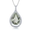 6.75 Carat Green Prasiolite and .44 ct. t.w. White Topaz Pendant Necklace in Sterling Silver