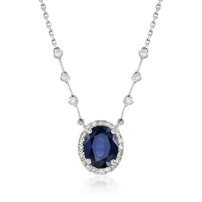 3.20 Carat Sapphire and .48 ct. t.w.  Diamond Station-Style Pendant Necklace in 14kt White Gold