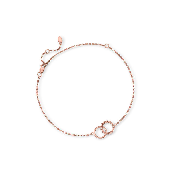 Italian 14kt Rose Gold Twisted Double-Circle Link Anklet