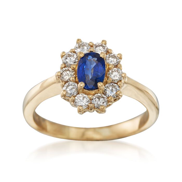 C. 1980 Vintage .45 Carat Sapphire and .50 ct. t.w. Diamond Ring in 18kt Yellow Gold