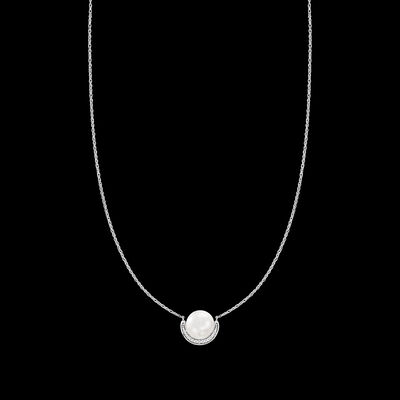 8.5-9.5mm Cultured Pearl Necklace with Diamond Accents in Sterling Silver