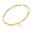 14kt Yellow Gold Paper Clip Link Bracelet with Heart Charm