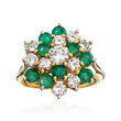 C. 1980 Vintage 1.25 ct. t.w. Diamond and 1.10 ct. t.w. Emerald Cluster Ring in 14kt Two-Tone Gold