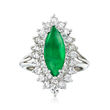 C. 1980 Vintage Nephrite and 1.45 ct. t.w. Diamond Ring in 18kt White Gold