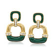 Malachite and .29 ct. t.w. Diamond Square Drop Earrings in 14kt Yellow Gold