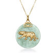 Jade Chinese Zodiac Pendant Necklace in 18kt Gold Over Sterling 18-inch (Tiger)