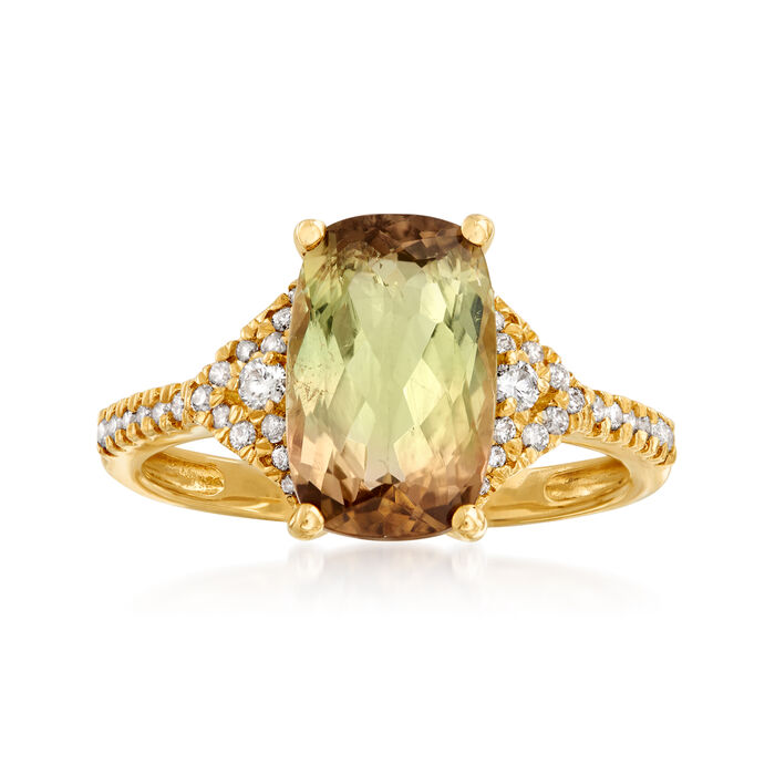3.30 Carat Multicolored Tourmaline and .20 ct. t.w. Diamond Ring in 14kt Yellow Gold