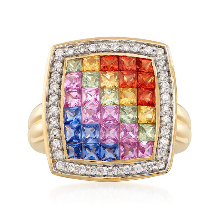 2.40 ct. t.w. Multicolored Sapphire and .30 ct. t.w. Diamond Ring in 18kt Yellow Gold