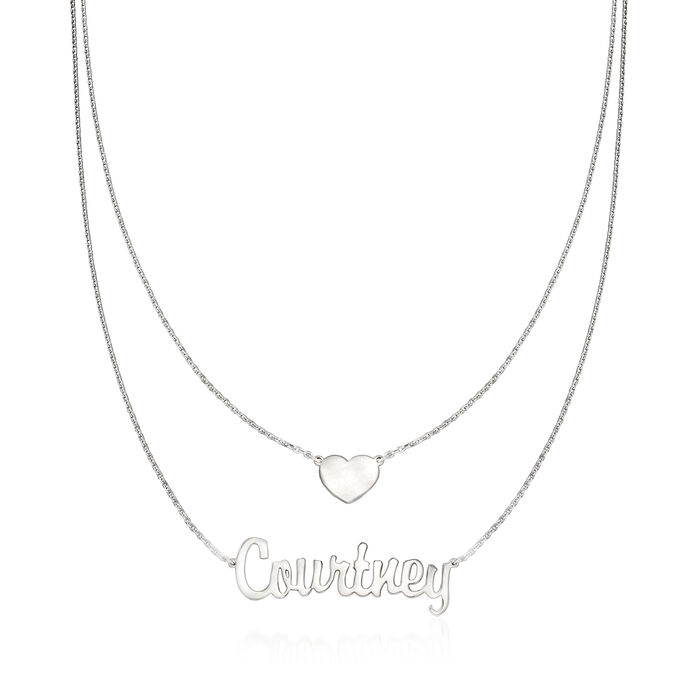 Sterling Silver Personalized Name and Heart Layered Necklace