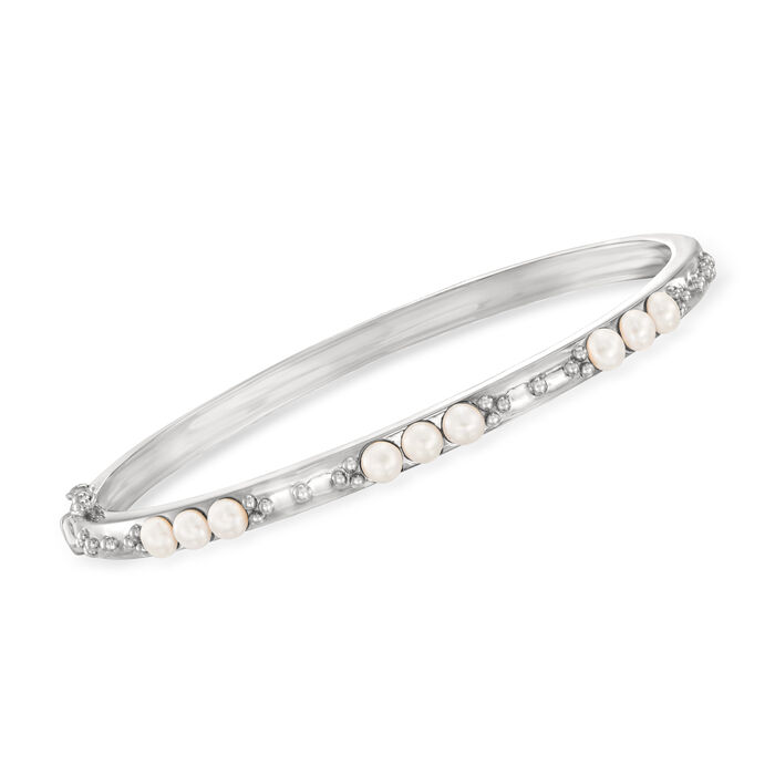 3.5-4mm Cultured Pearl Beaded Bangle Bracelet in Sterling Silver