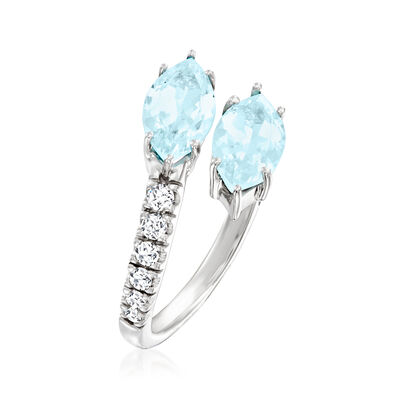 3.50 ct. t.w. Aquamarine and .39 ct. t.w. Diamond Bypass Ring in 14kt White Gold
