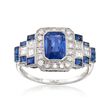 C. 1990 Vintage 1.85 ct. t.w. Sapphire and .65 ct. t.w. Diamond Square Step Ring in 18kt White Gold