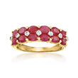 4.20 ct. t.w. Ruby Two-Row Ring with Diamond Accents in 18kt Gold Over Sterling