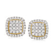 C. 1980 Vintage 1.44 ct. t.w. Diamond Square Cluster Earrings in 14kt Yellow Gold