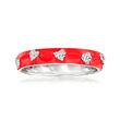 Diamond-Accented Heart Ring with Red Enamel in Sterling Silver