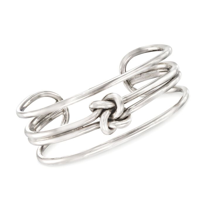 Sterling Silver Open-Space Three-Row Knot Cuff Bracelet
