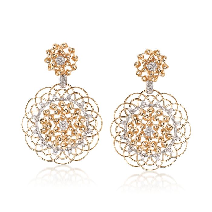 1.00 ct. t.w. Diamond Floral Double Drop Earrings in 14kt Yellow Gold