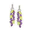 5.50 ct. t.w. Amethyst and 3.00 ct. t.w. Peridot Drop Earrings with .40 ct. t.w. White Zircon in 18kt Gold Over Sterling