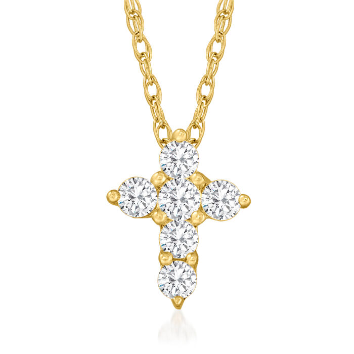 .10 ct. t.w. Diamond Petite Cross Necklace in 10kt Yellow Gold