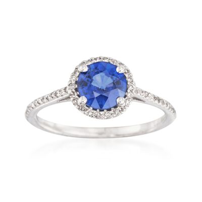 1.40 ct. t.w. Sapphire and .20 ct. t.w. Diamond Ring in 14kt White Gold ...