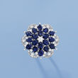 C. 1980 Vintage 7.65 ct. t.w. Sapphire and 1.57 ct. t.w. Diamond Flower Ring in 18kt White Gold