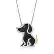 Black Agate and .13 ct. t.w. Diamond Dog Pendant Necklace with 14kt Yellow Gold in Sterling Silver