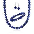 10-10.5mm Blue Lapis Bead Jewelry Set: Necklace, Bracelet and Drop Earrings in Sterling