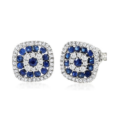 .70 ct. t.w. Sapphire and .39 ct. t.w. Diamond Earrings in 14kt White Gold