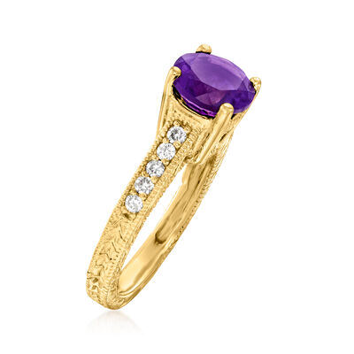 C. 1980 Vintage 1.55 Carat Amethyst Ring with .25 ct. t.w. Diamonds in 14kt Yellow Gold