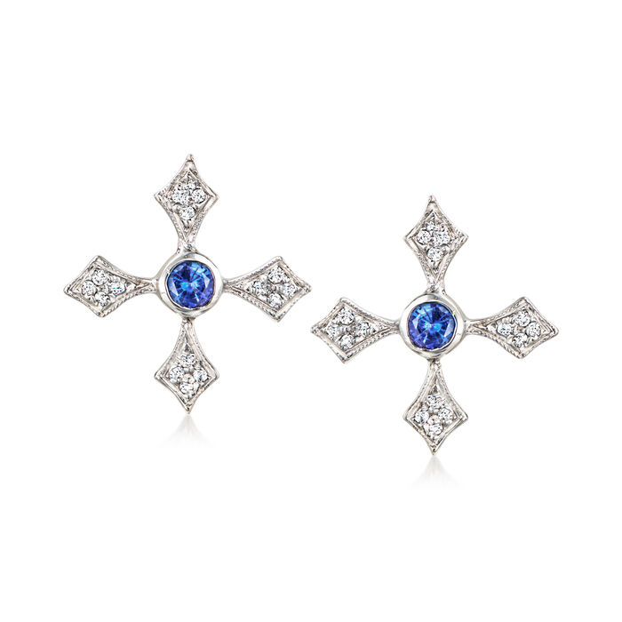 C. 1990 Vintage .25 ct. t.w. Sapphire and .15 ct. t.w. Diamond X Earrings in Platinum