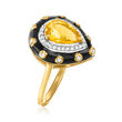 1.30 Carat Citrine and .20 ct. t.w. White Topaz Ring with Black Enamel in 18kt Gold Over Sterling