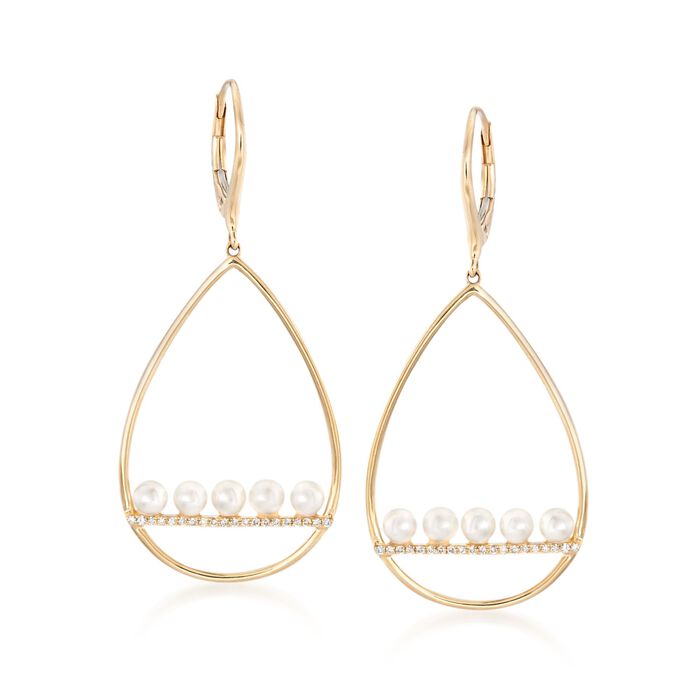 3.5mm Cultured Pearl and .10 ct. t.w. Diamond Teardrop Earrings in 14kt Yellow Gold
