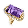 C. 1970 Vintage 63.41 Carat Amethyst and .13 ct. t.w. Diamond Cocktail Ring in Platinum and 18kt Yellow Gold