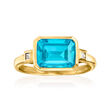2.90 Carat Swiss Blue Topaz Ring with Diamond Accents in 14kt Yellow Gold