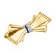 C. 1940 Vintage .40 ct. t.w. Sapphire and .10 ct. t.w. Diamond Bow Pin in 14kt Yellow Gold