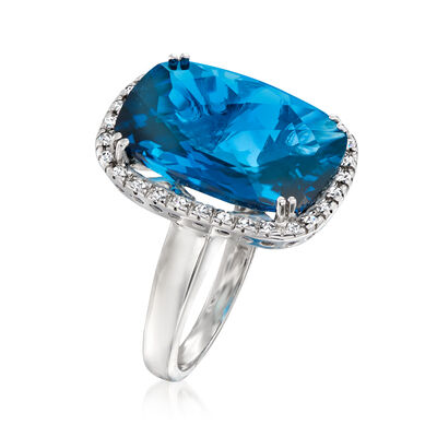 15.00 Carat London Blue Topaz and .21 ct. t.w. Diamond Ring in 14kt White Gold