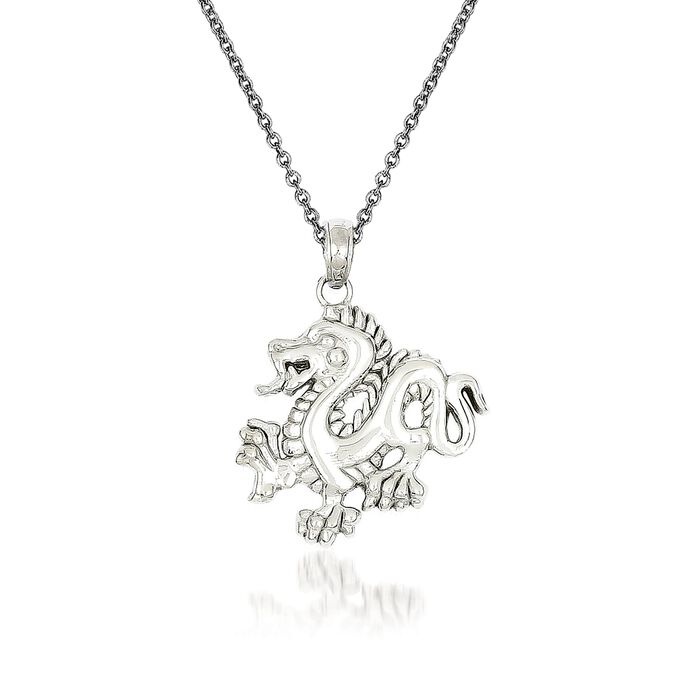 14kt White Gold Dragon Pendant Necklace