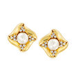 C. 1980 Vintage Cultured Pearl and 1.00 ct. t.w. Diamond Clip-On Earrings in 18kt Yellow Gold