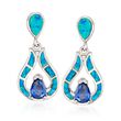 Simulated Blue Opal and Simulated Tanzanite Drop Earrings in Sterling Silver