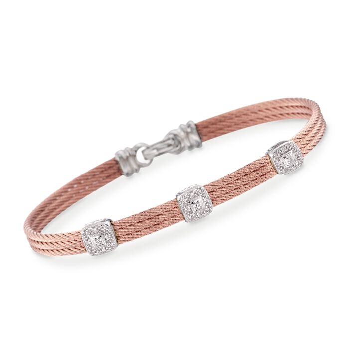 ALOR &quot;Classique&quot; .14 ct. t.w. Diamond Triple-Station Rose Cable Bracelet with 18kt White Gold