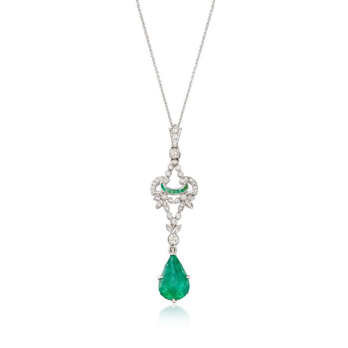 C. 2000 Vintage 2.24 ct. t.w. Emerald and .30 ct. t.w. Diamond Necklace in 18kt White Gold