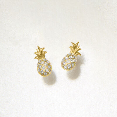 Pineapple Earrings with Diamond Accents in 14kt Yellow Gold