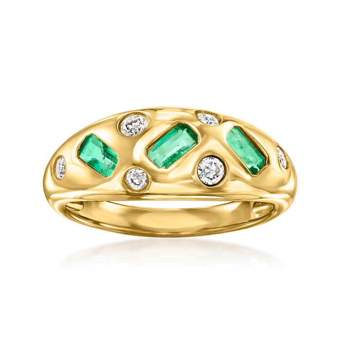 .90 ct. t.w. Emerald and .18 ct. t.w. Diamond Ring in 14kt Yellow Gold